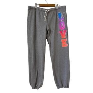 Hard Candy XL 15–17 Gray & Silver Glitter Joggers with "LOVE" Down The Left Leg